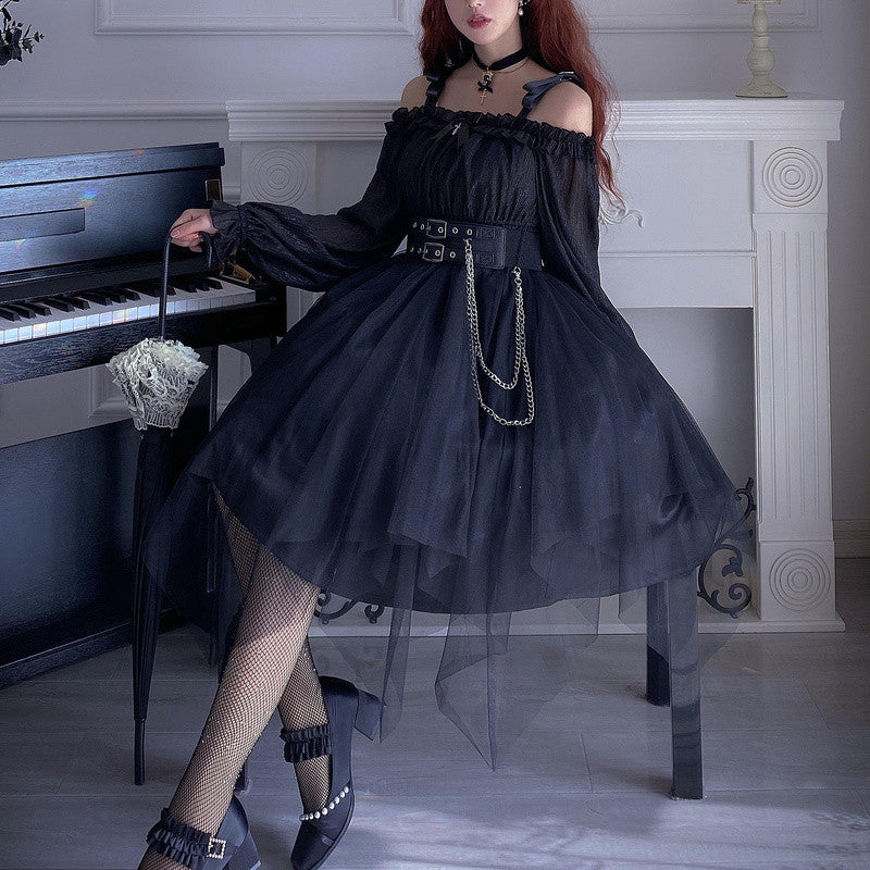 Abito gotico Lady Lolita maglia con volant manica a sbuffo steampunk cosplay irregolare
