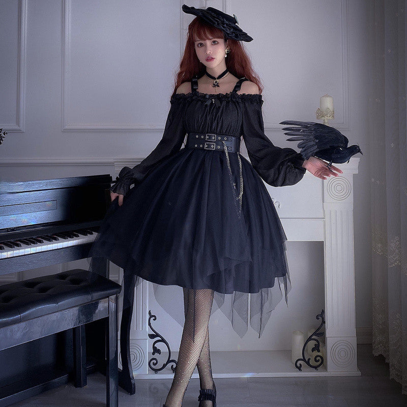 Abito gotico Lady Lolita maglia con volant manica a sbuffo steampunk cosplay irregolare
