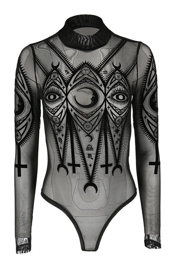 Body Gotico Restyle – Fortune Teller – Mesh con Simboli Zodiacali