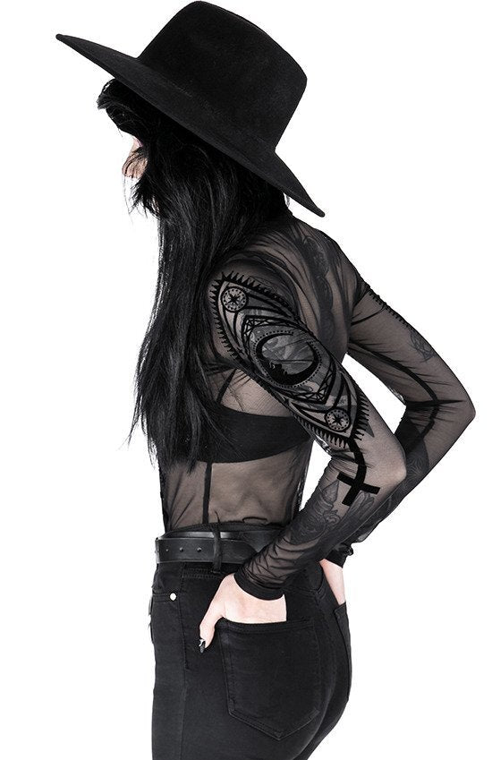 Body Gotico Restyle – Fortune Teller – Mesh con Simboli Zodiacali