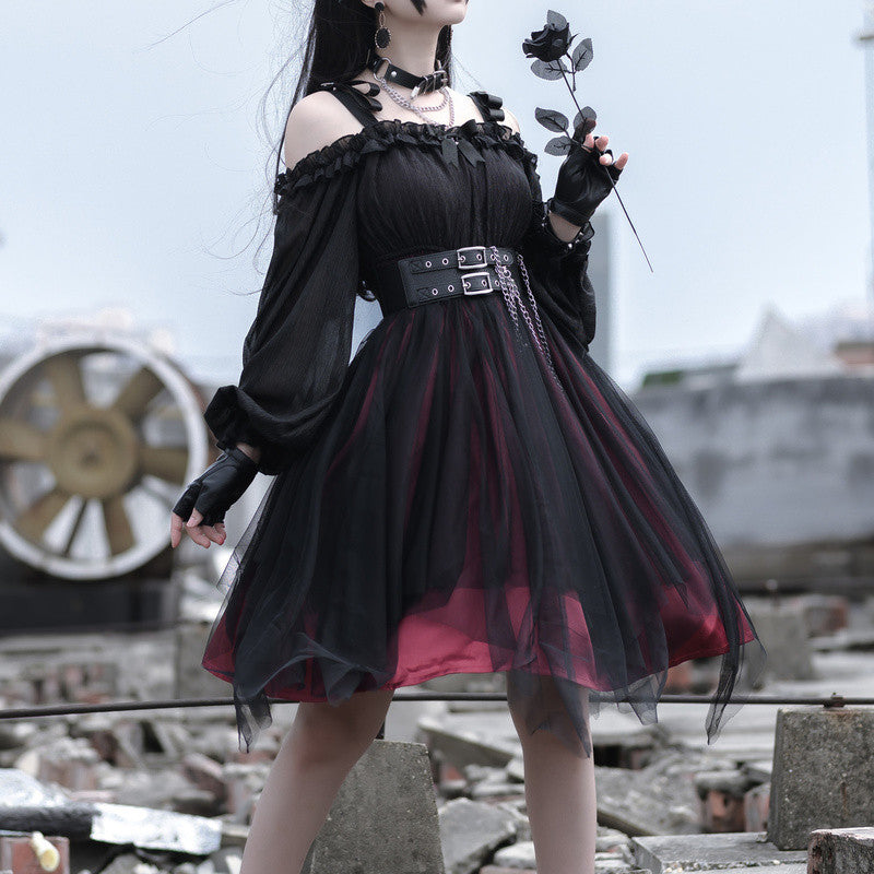 Abito gotico Lady Lolita maglia con volant manica a sbuffo steampunk cosplay irregolare