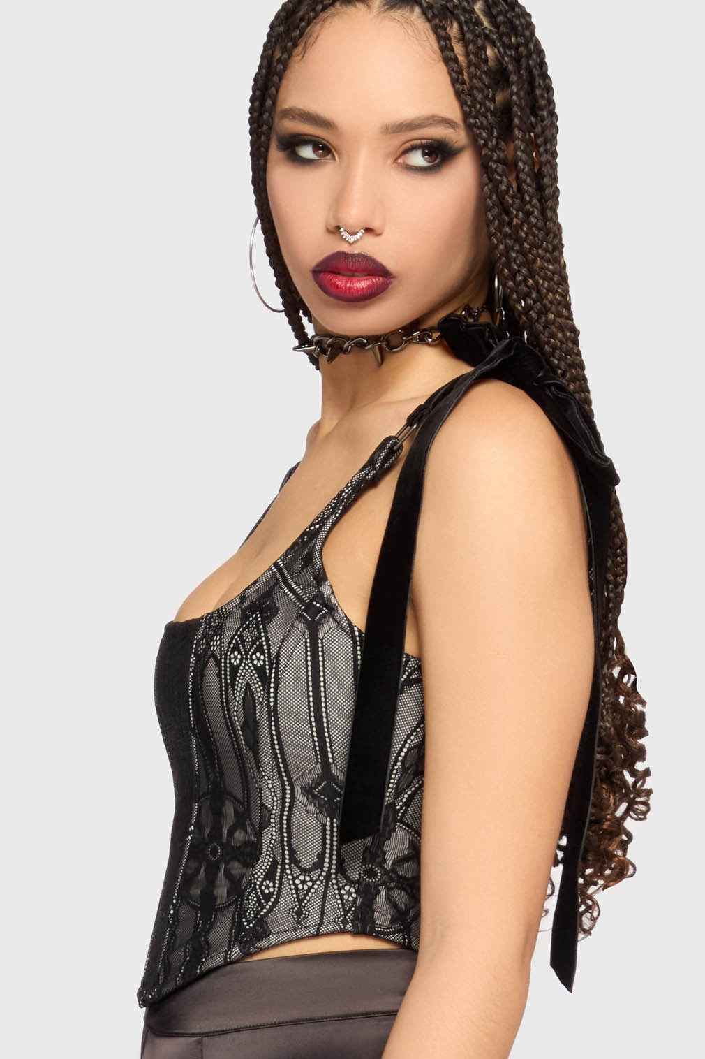 Top Corsetto KILLSTAR – Hallowed Obscura – Pizzo Gotico Senza Maniche