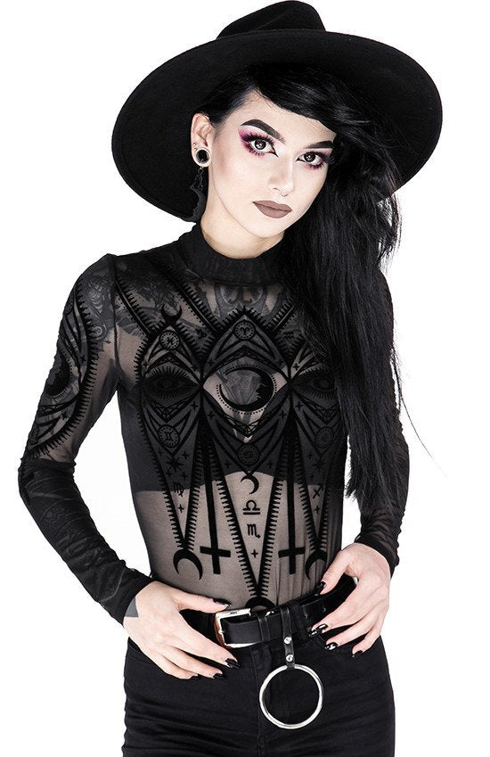Body Gotico Restyle – Fortune Teller – Mesh con Simboli Zodiacali