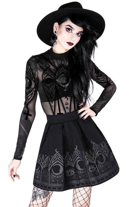 Body Gotico Restyle – Fortune Teller – Mesh con Simboli Zodiacali