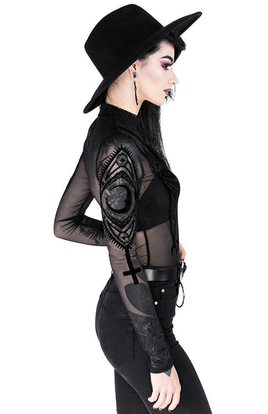 Body Gotico Restyle – Fortune Teller – Mesh con Simboli Zodiacali