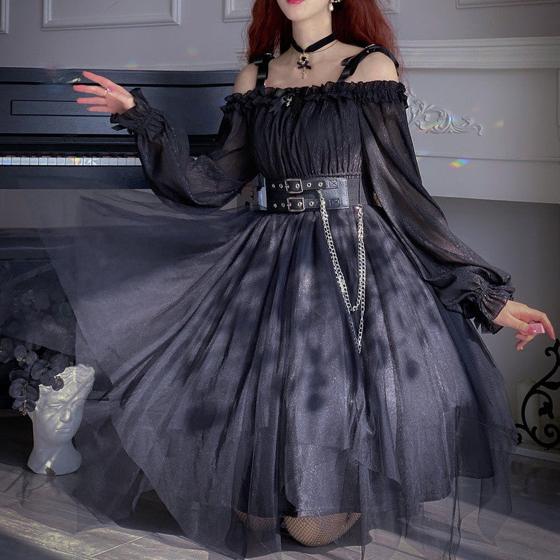 Abito gotico Lady Lolita maglia con volant manica a sbuffo steampunk cosplay irregolare