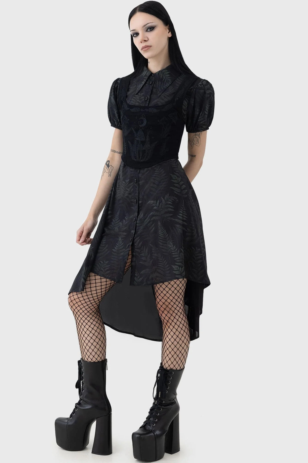 Corsetto Top KILLSTAR Perseis – Cotone Gotico con Ricami e Zip Dorata