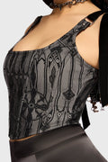 Top Corsetto KILLSTAR – Hallowed Obscura – Pizzo Gotico Senza Maniche