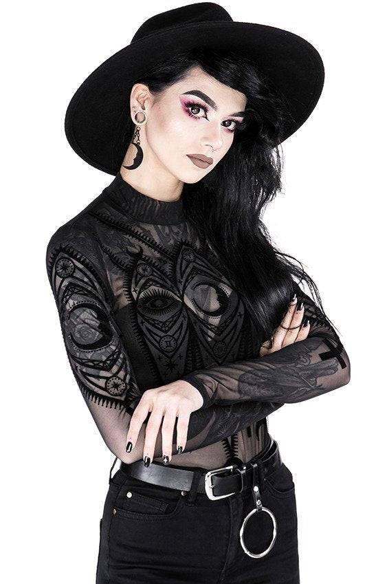 Body Gotico Restyle – Fortune Teller – Mesh con Simboli Zodiacali