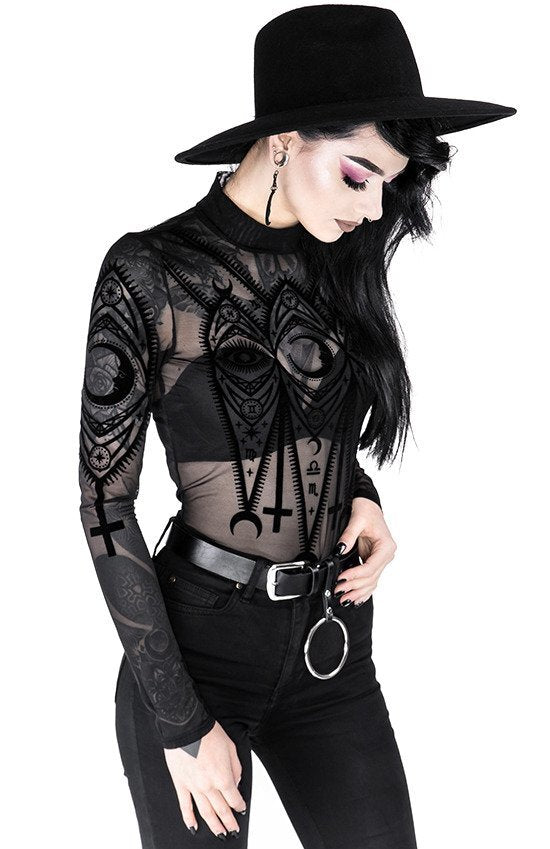 Body Gotico Restyle – Fortune Teller – Mesh con Simboli Zodiacali