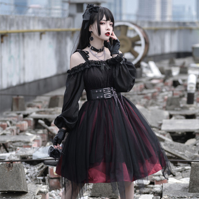 Abito gotico Lady Lolita maglia con volant manica a sbuffo steampunk cosplay irregolare