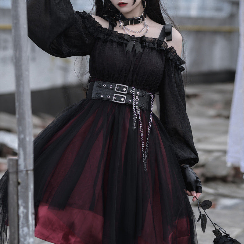 Abito gotico Lady Lolita maglia con volant manica a sbuffo steampunk cosplay irregolare