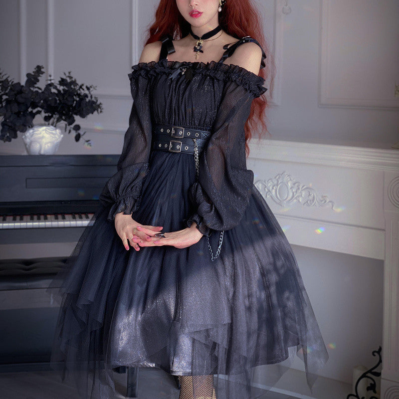 Abito gotico Lady Lolita maglia con volant manica a sbuffo steampunk cosplay irregolare