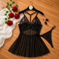 Set lingerie babydoll maglia pizzo nero donna camicia da notte trasparente perizoma S-XL
