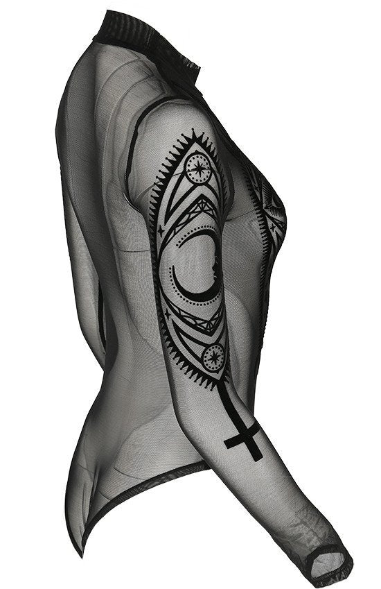 Body Gotico Restyle – Fortune Teller – Mesh con Simboli Zodiacali