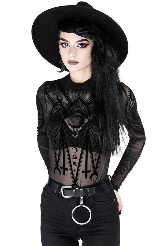 Body Gotico Restyle – Fortune Teller – Mesh con Simboli Zodiacali